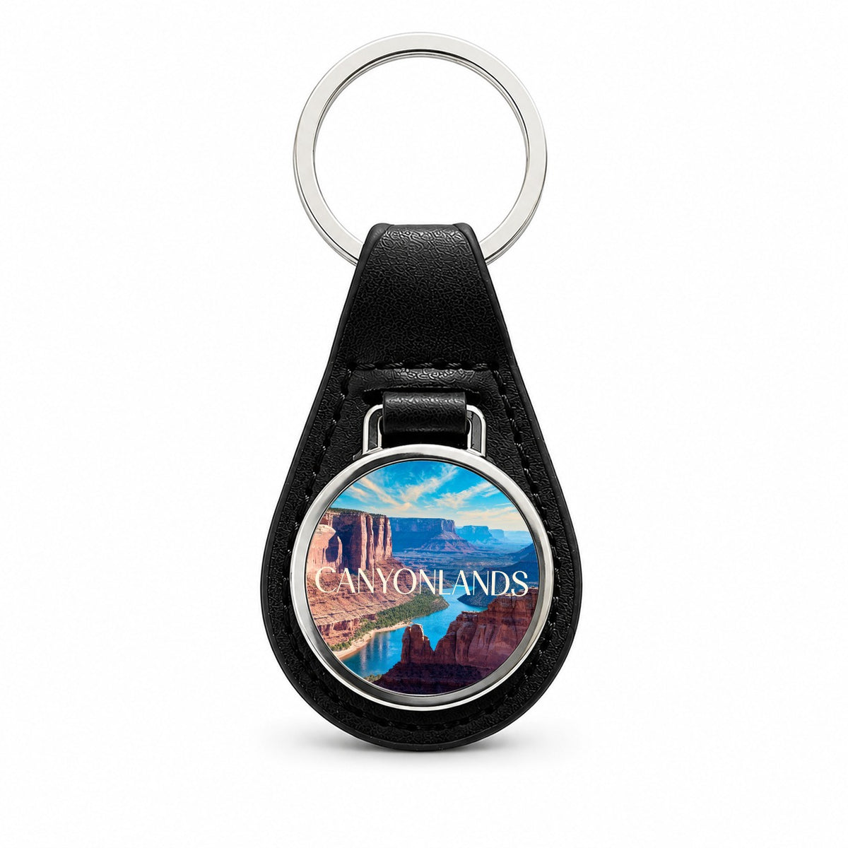 Canyonlands Utah Travel Black Leather Metal Keychain