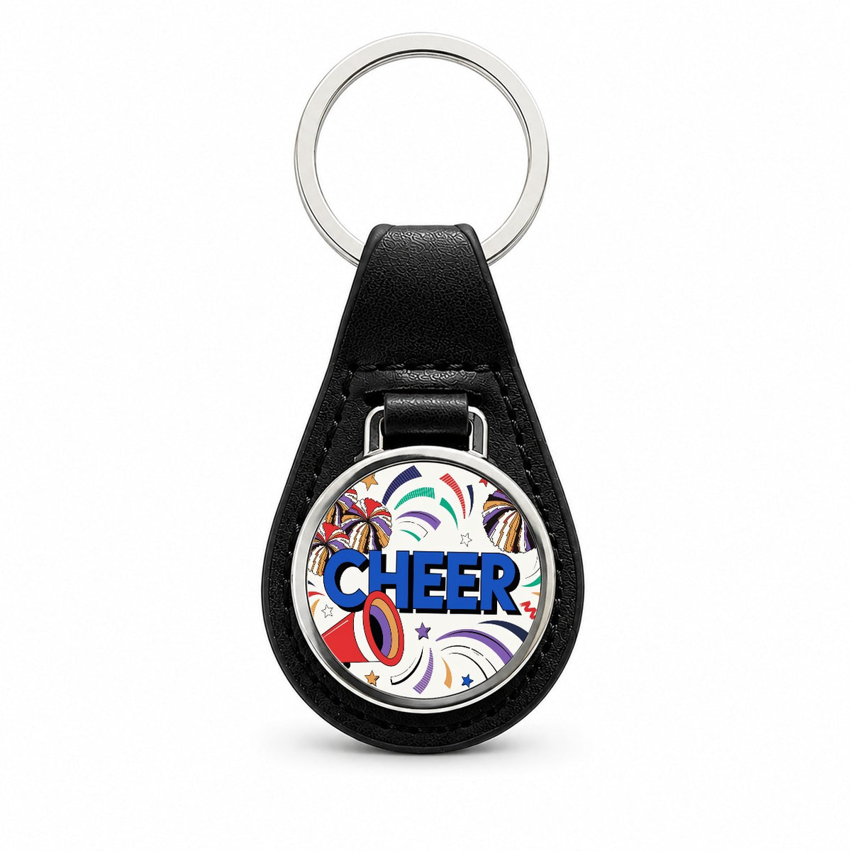 Cheer Cheerleader Colorful Black Leather Metal Keychain