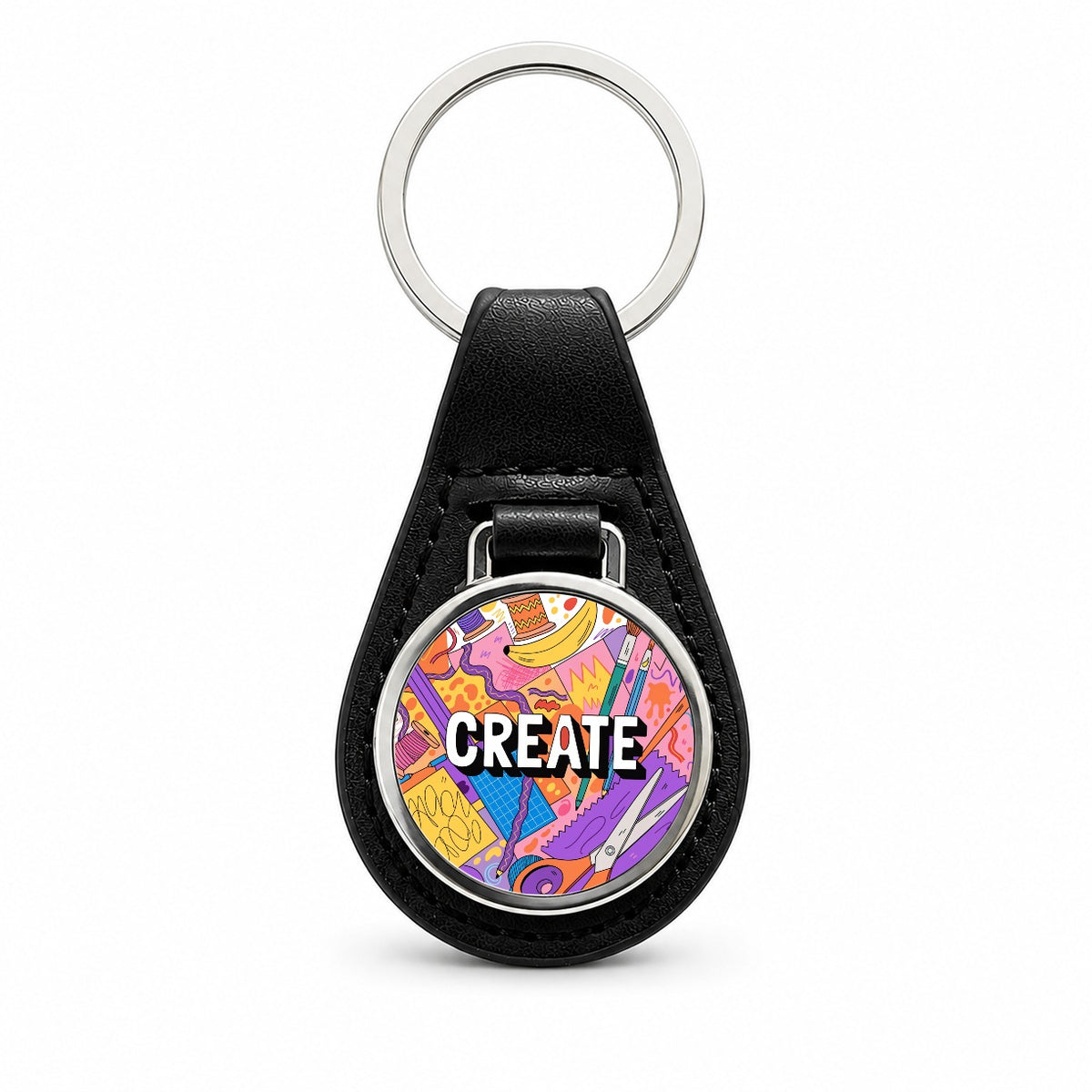 Create Artist Crafting Creative Black Leather Metal Keychain