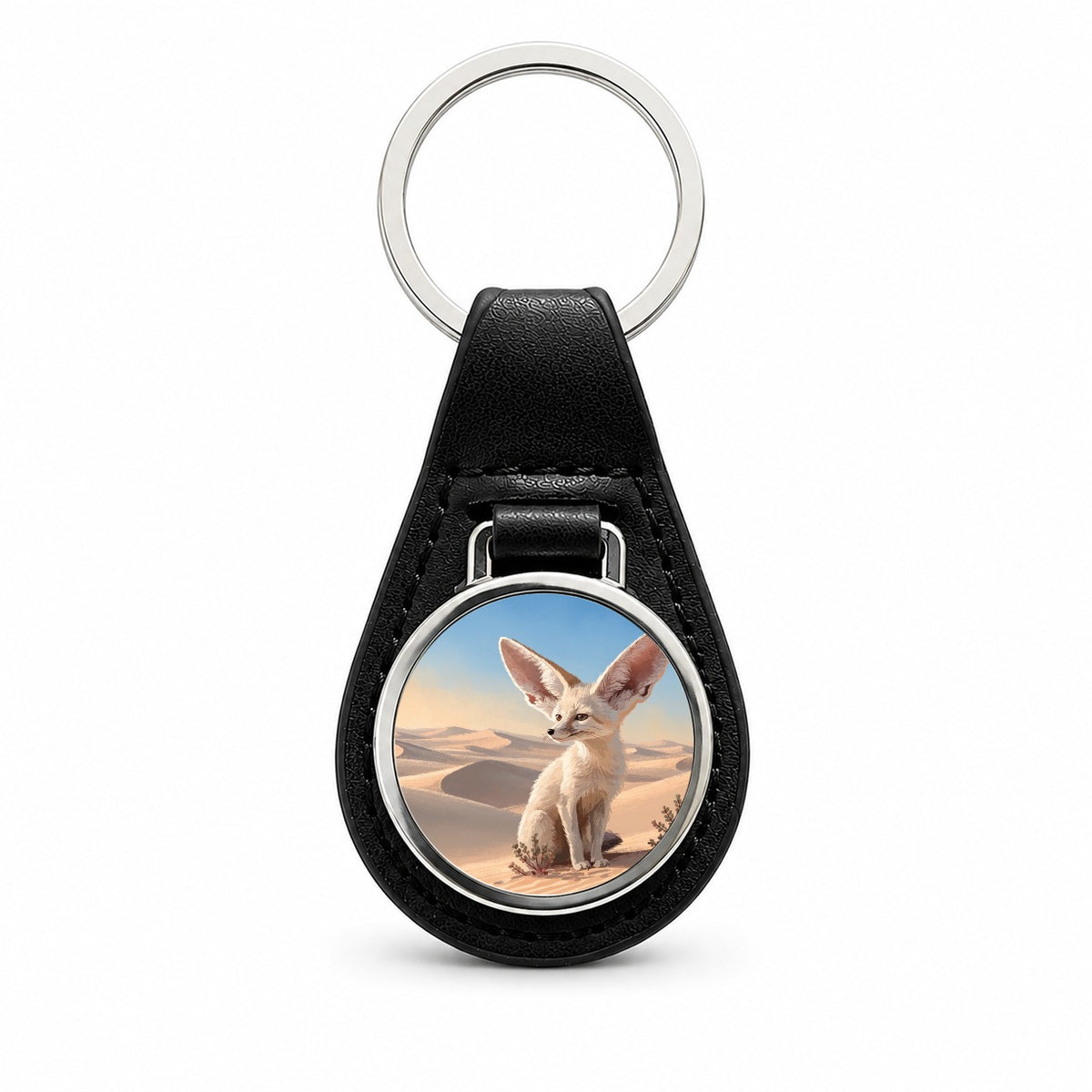 Fennec Fox Desert Black Leather Metal Keychain