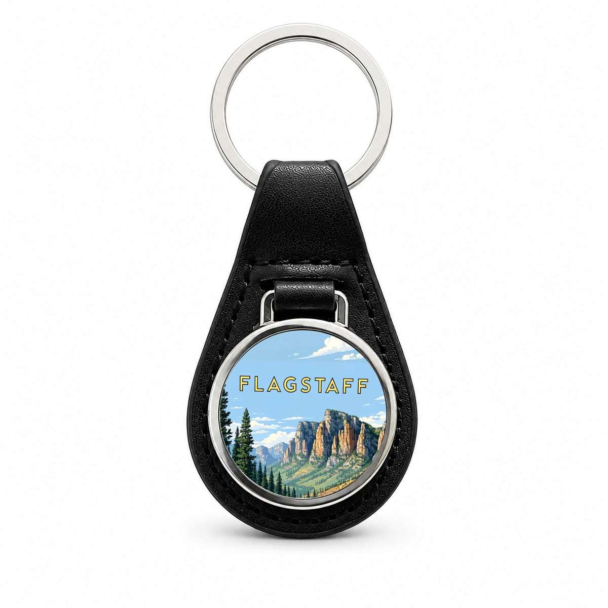 Flagstaff Arizona Travel Black Leather Metal Keychain
