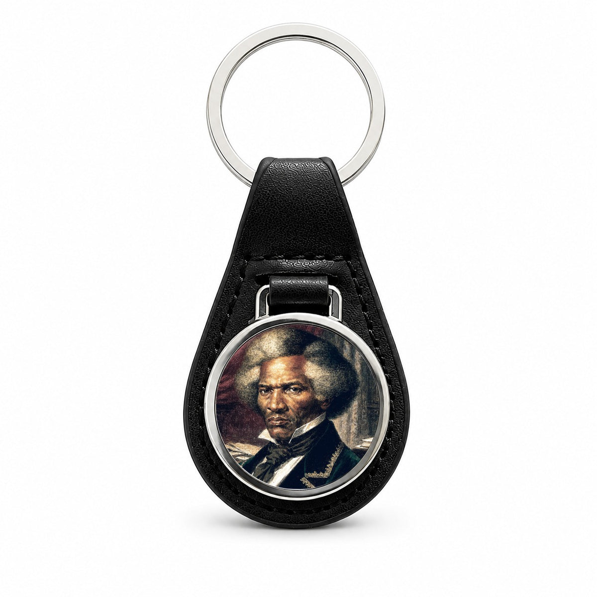 Frederick Douglass Abolitionist Black Leather Metal Keychain