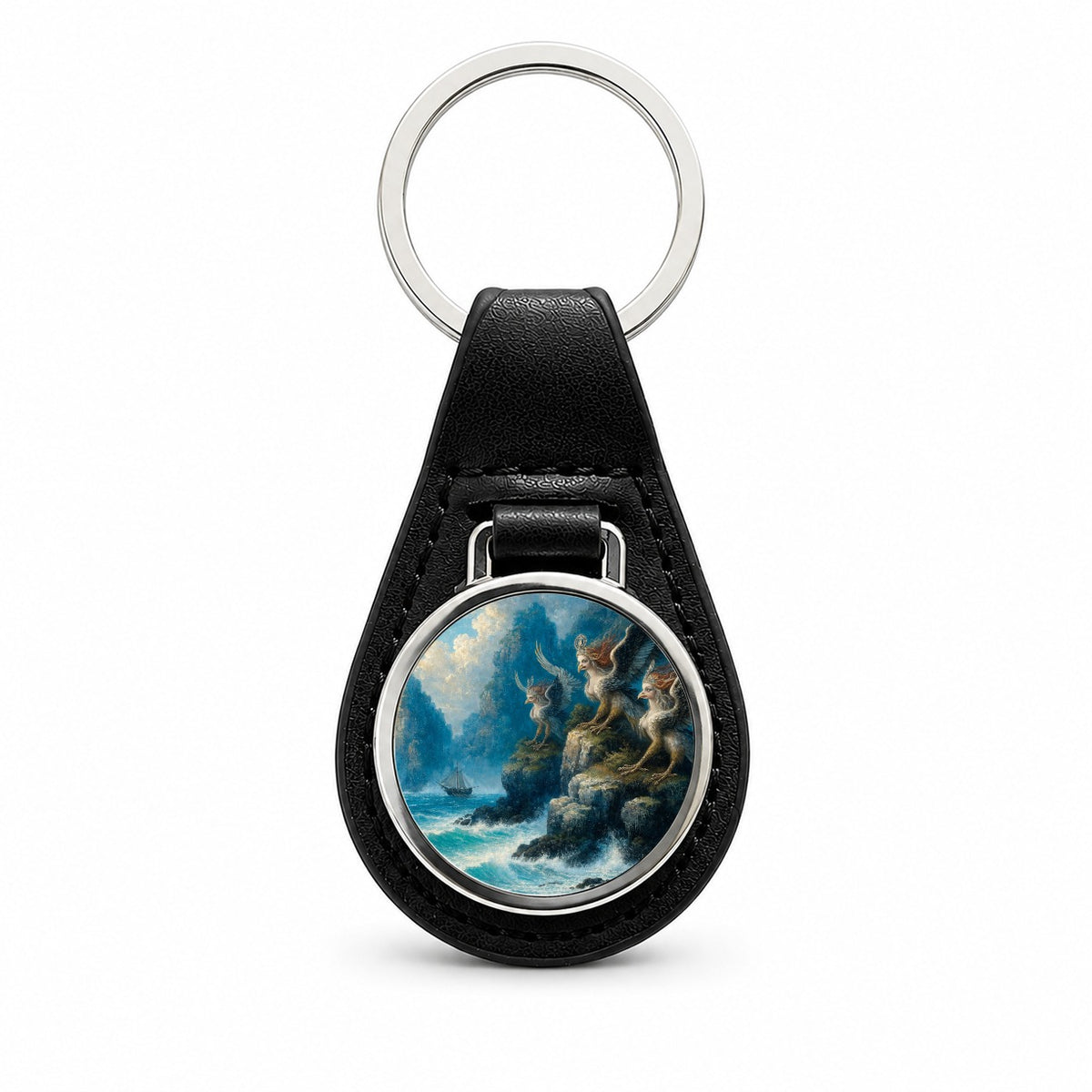 Greek Mythology Sirens Black Leather Metal Keychain