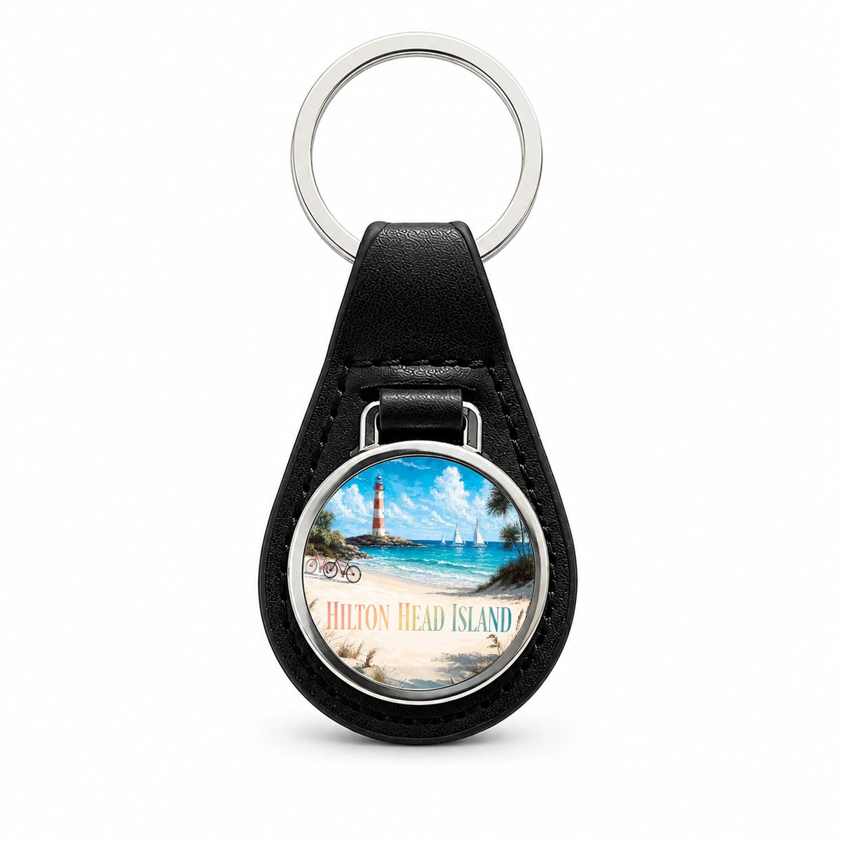 Hilton Head Island South Carolina Travel Black Leather Metal Keychain