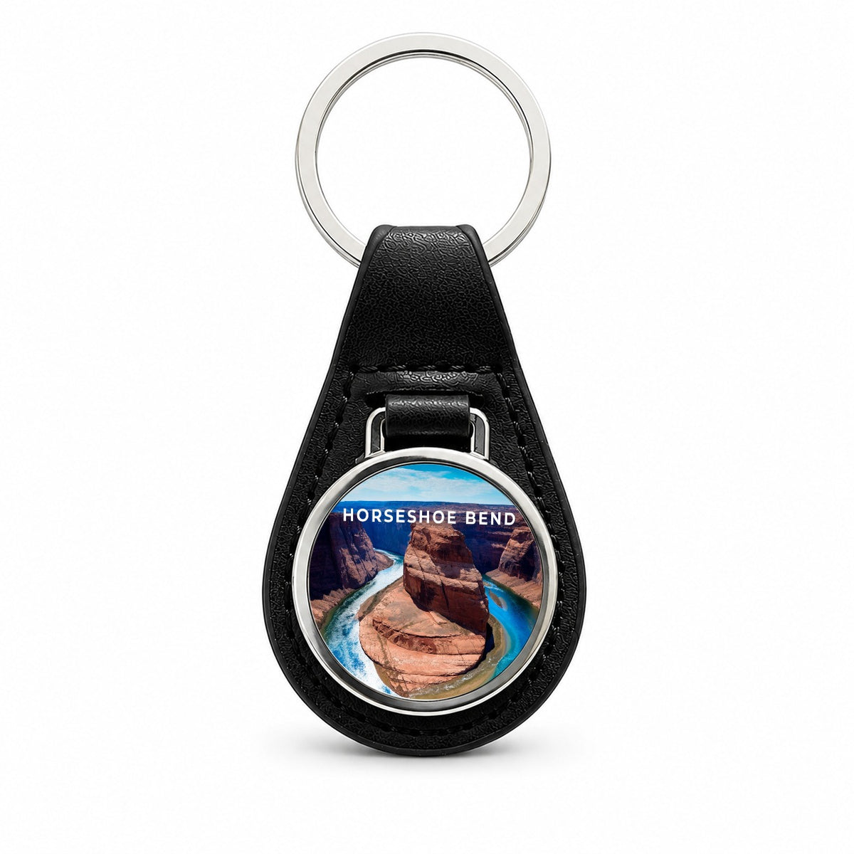 Horseshoe Bend Arizona Travel Black Leather Metal Keychain