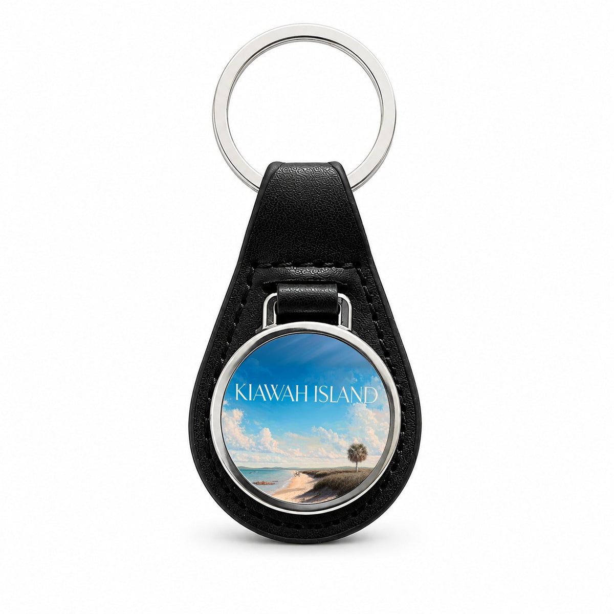 Kiawah Island South Carolina Travel Black Leather Metal Keychain