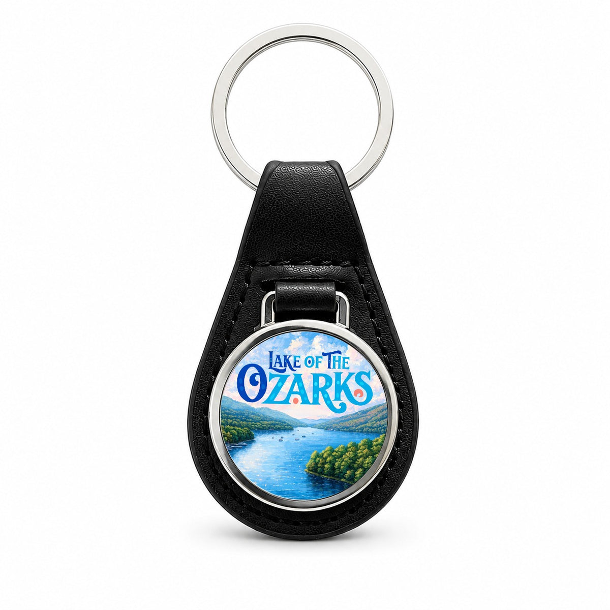 Lake of the Ozarks Missouri Travel Black Leather Metal Keychain