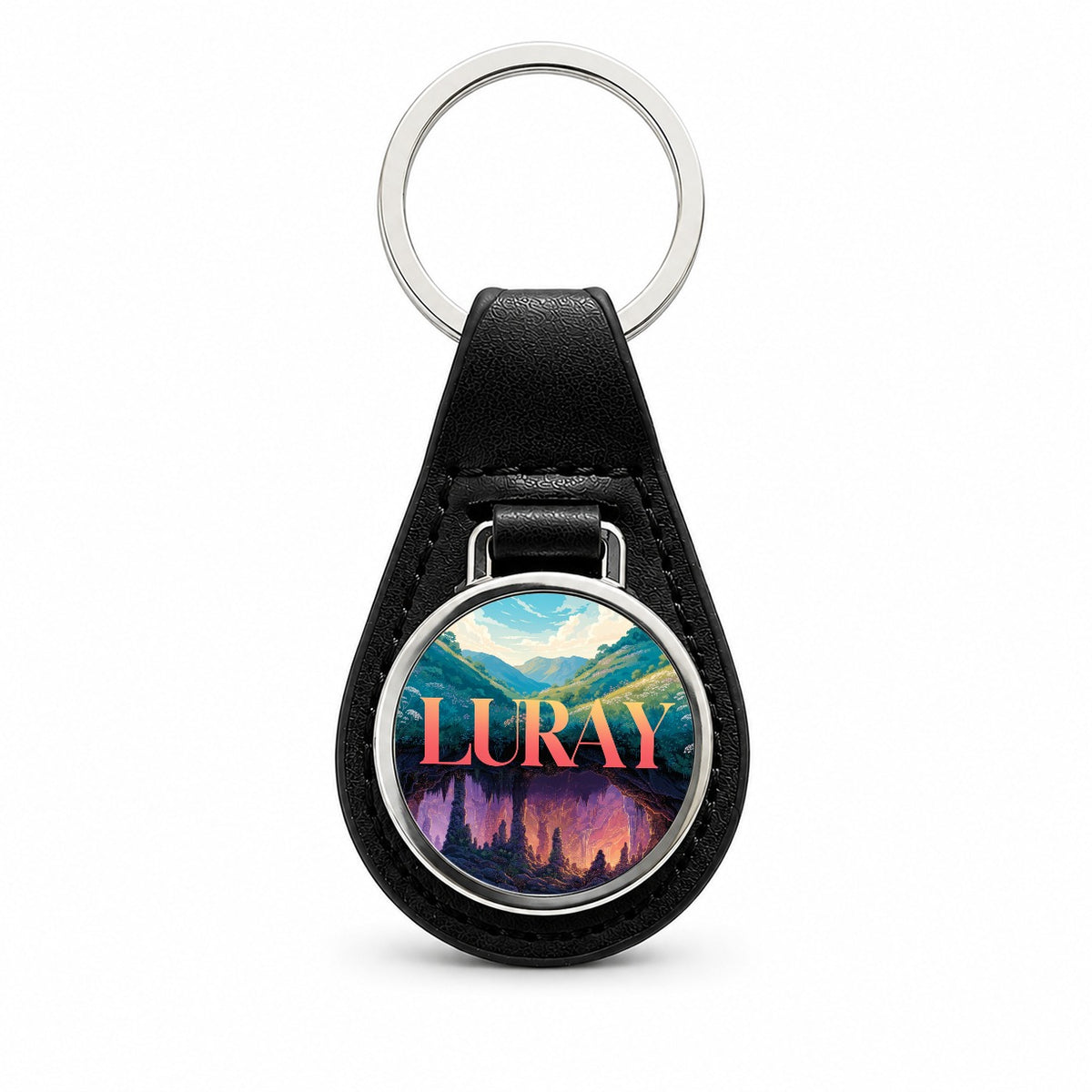 Luray Virginia Travel Black Leather Metal Keychain