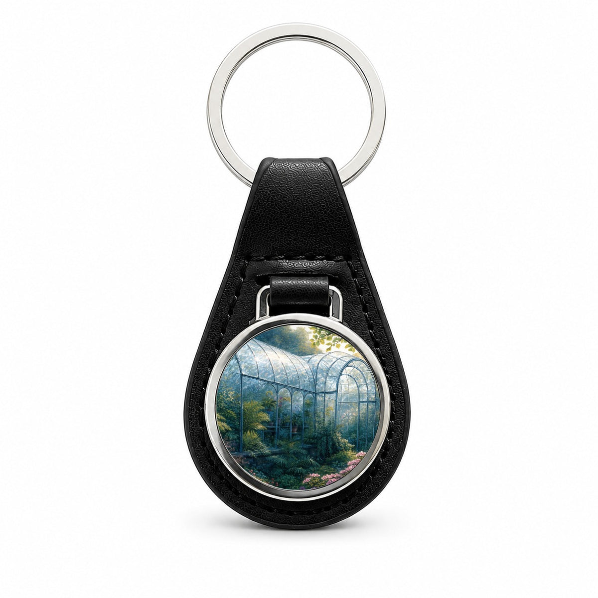Lush Garden Glass Conservatory Black Leather Metal Keychain