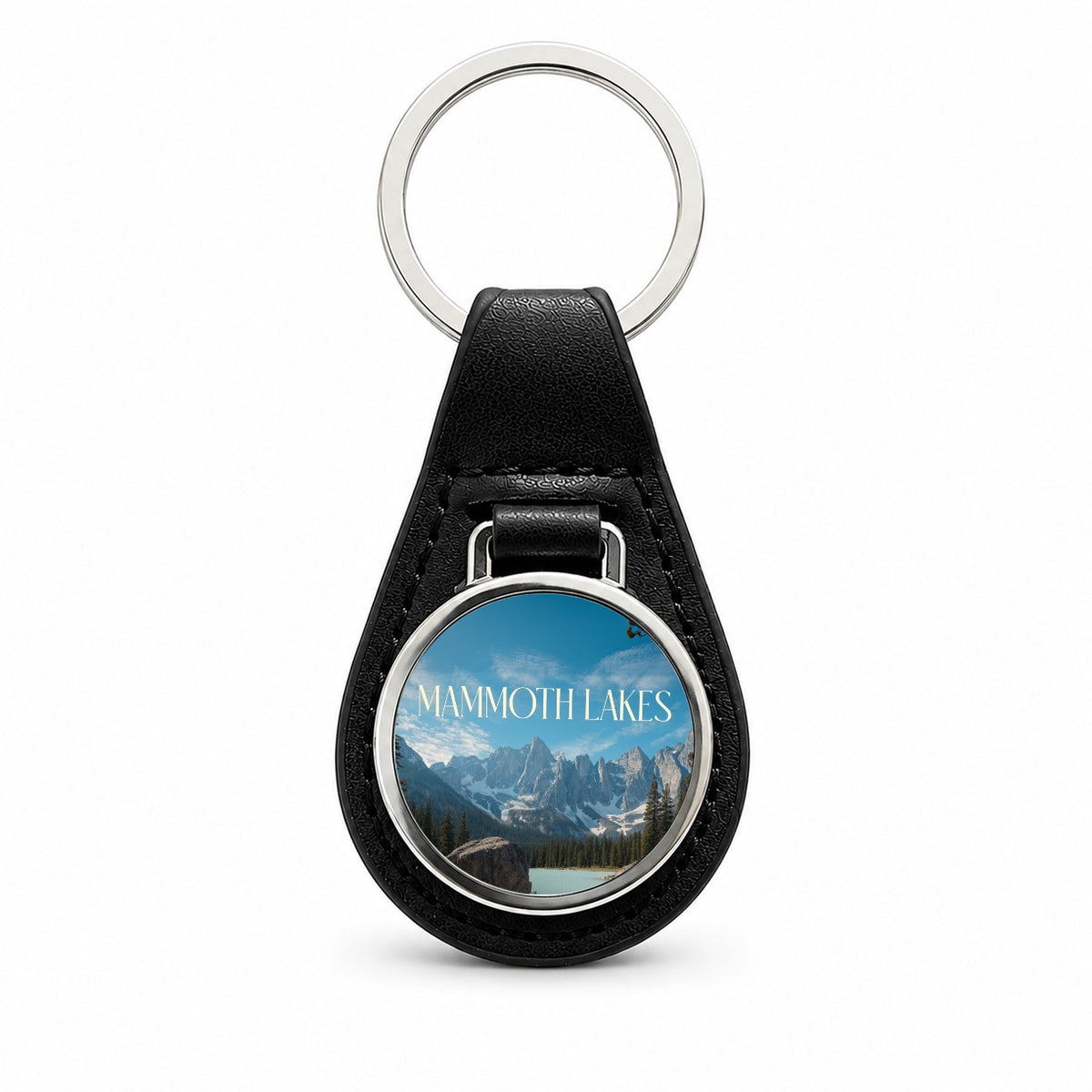 Mammoth Lakes California Travel Black Leather Metal Keychain
