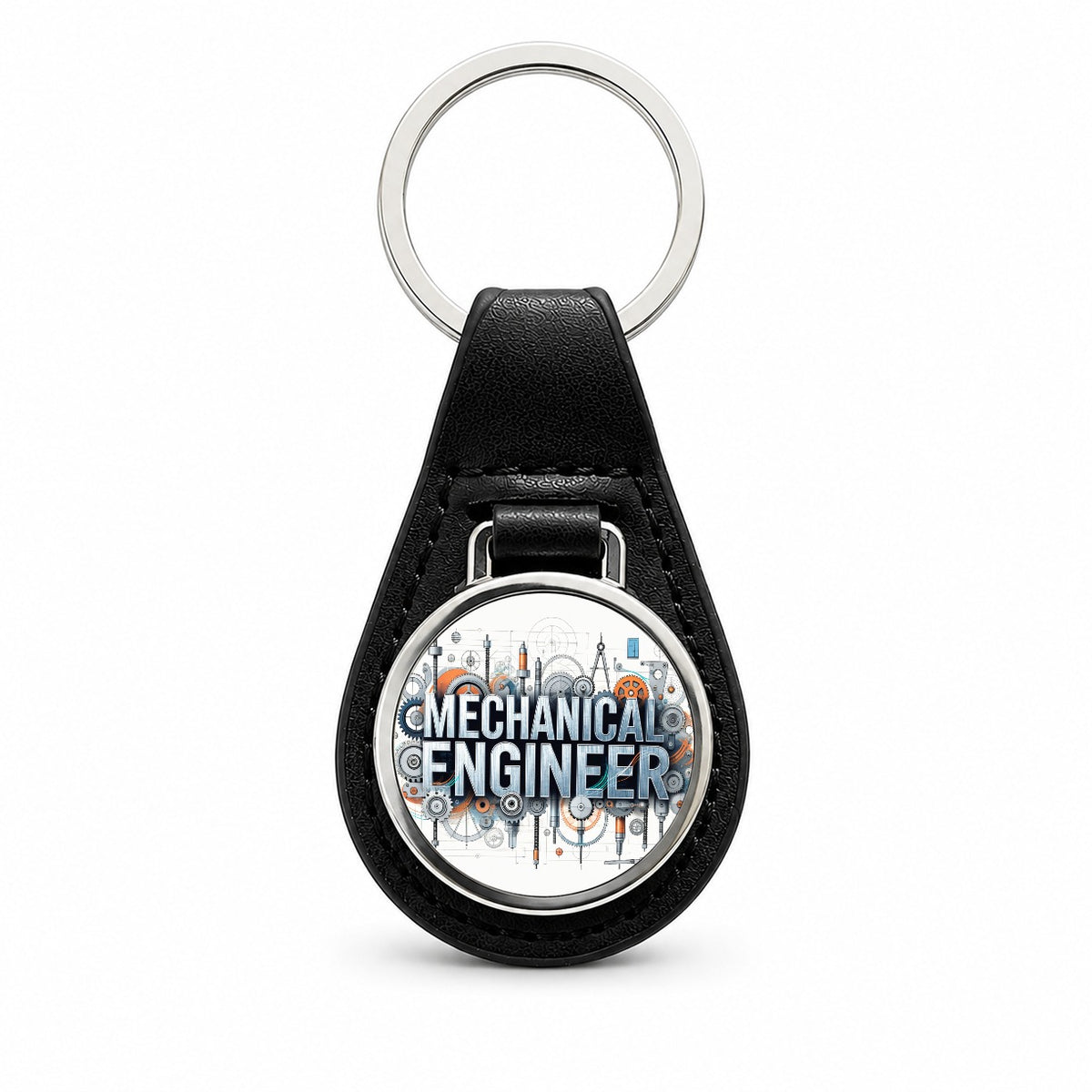 Mechanical Engineer Black Leather Metal Keychain