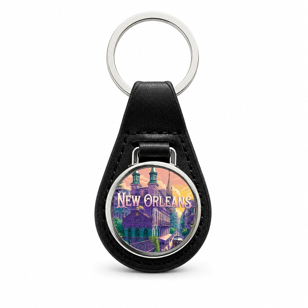 New Orleans Louisiana Travel City Black Leather Metal Keychain