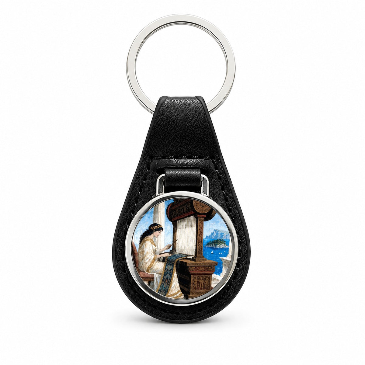 Penelope Greek Mythology Black Leather Metal Keychain