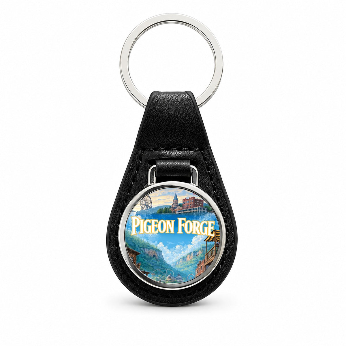Pigeon Forge Tennessee Travel Black Leather Metal Keychain