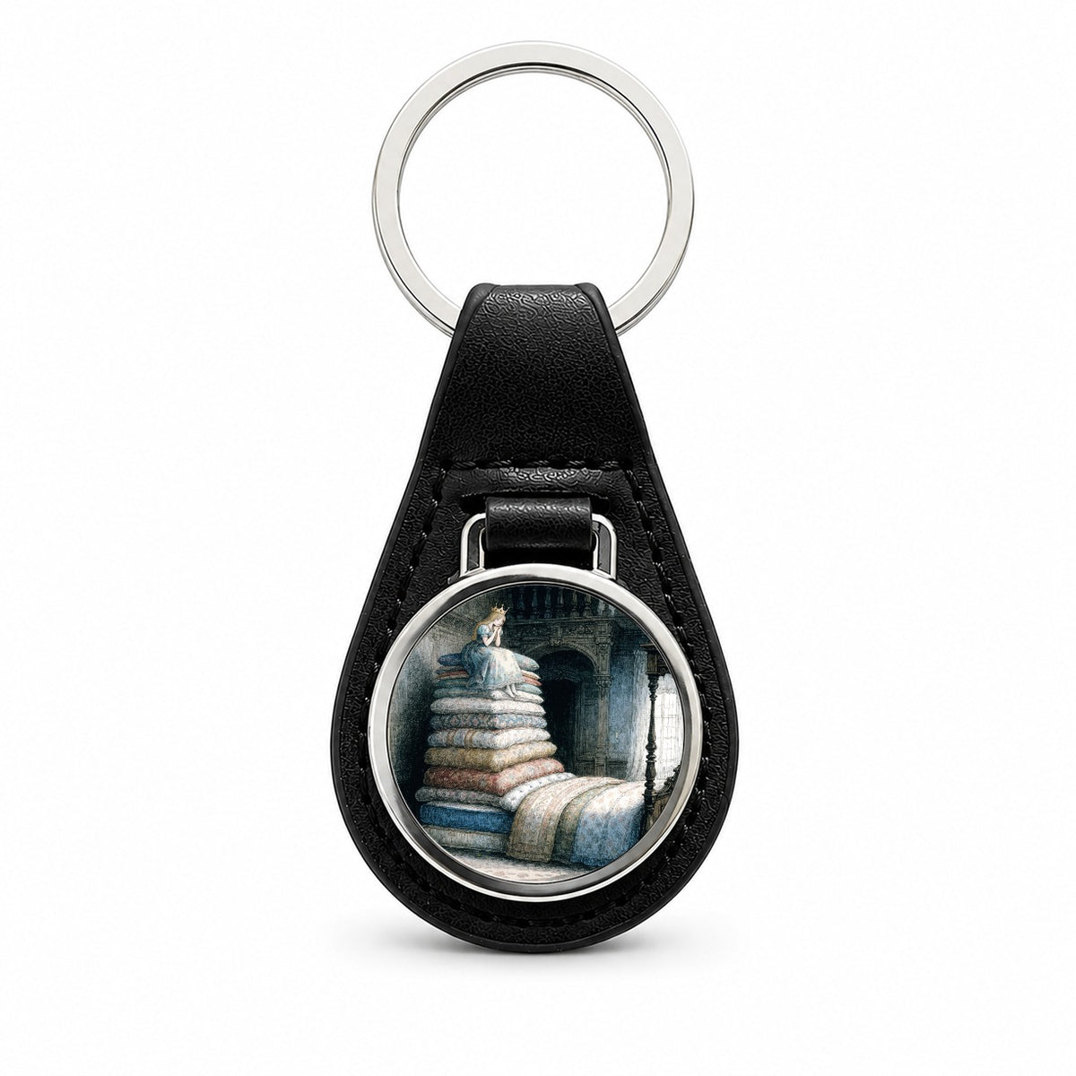Princess Pea Fairy Tale Black Leather Metal Keychain