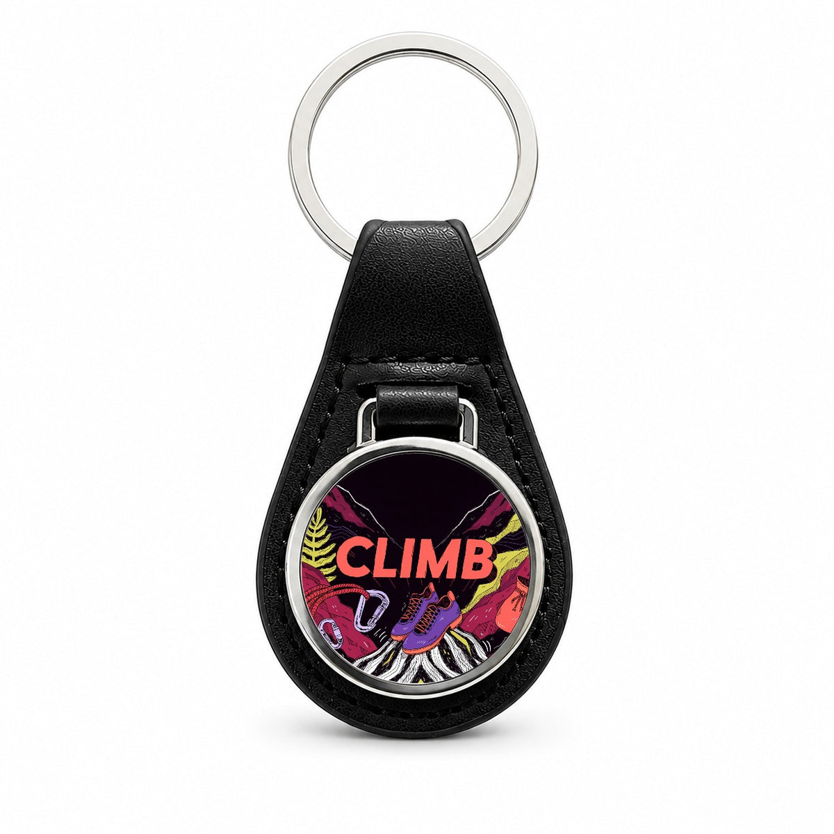 Rock Climbing Gear Stylish Black Leather Metal Keychain