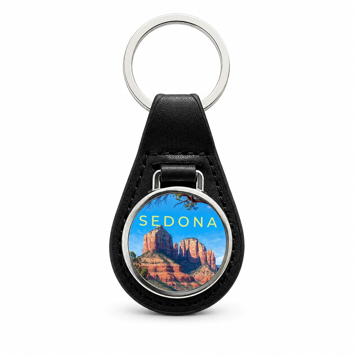Sedona Arizona Travel Black Leather Metal Keychain