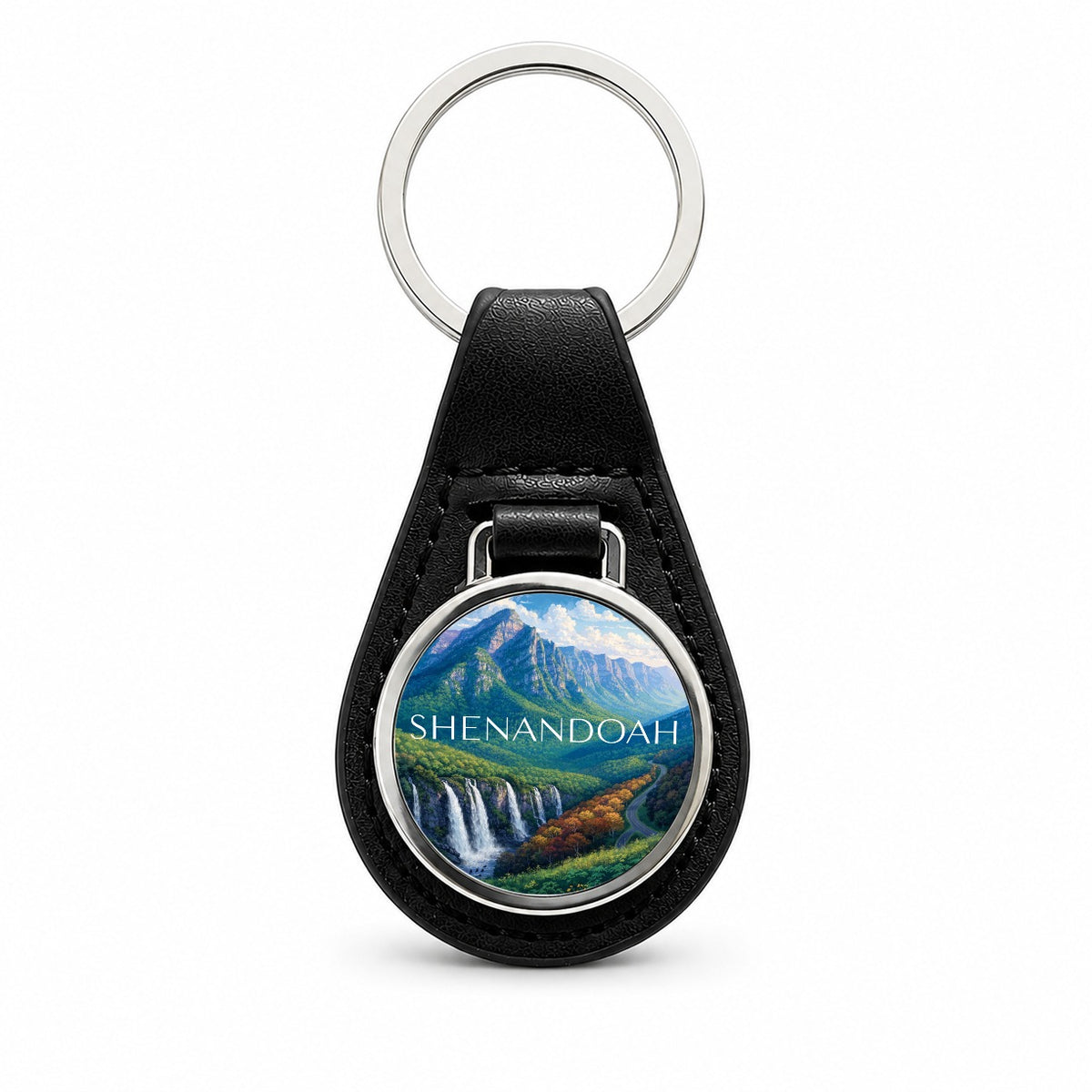 Shenandoah Virginia Travel Black Leather Metal Keychain