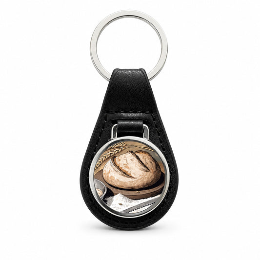 Sourdough Bread Baking Black Leather Metal Keychain