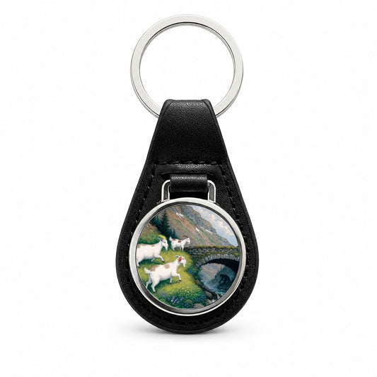 Three Billy Goats Gruff Black Leather Metal Keychain