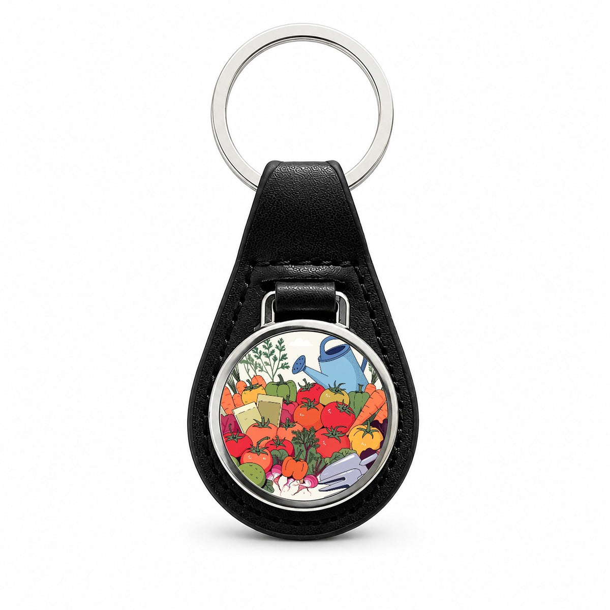Vegetable Gardening Garden Black Leather Metal Keychain