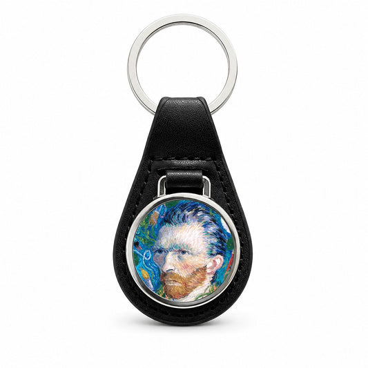 Vincent Van Gogh Artist Black Leather Metal Keychain