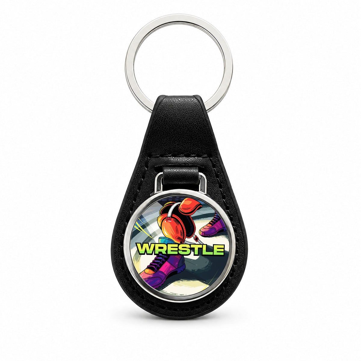 Wrestling Gear Sports Black Leather Metal Keychain