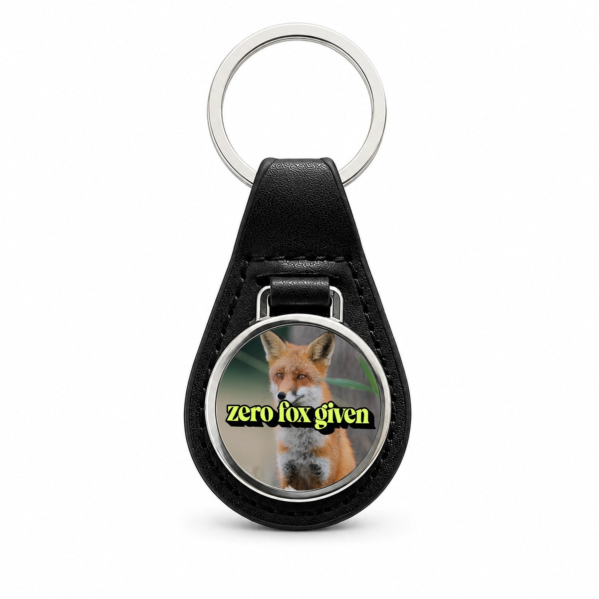 Zero Fox Given Funny Black Leather Metal Keychain