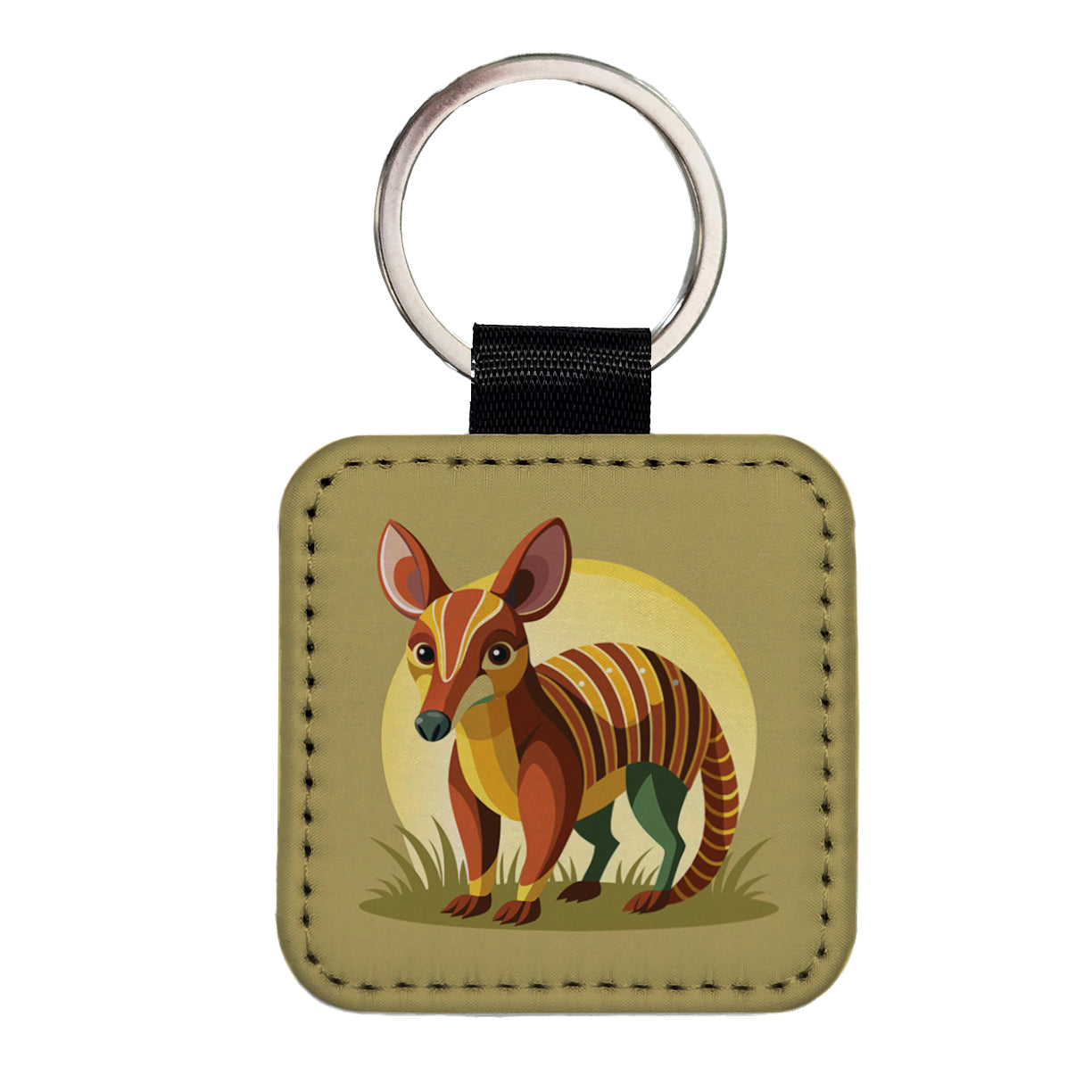 Aardvark Animal Square Faux Leather Keychain