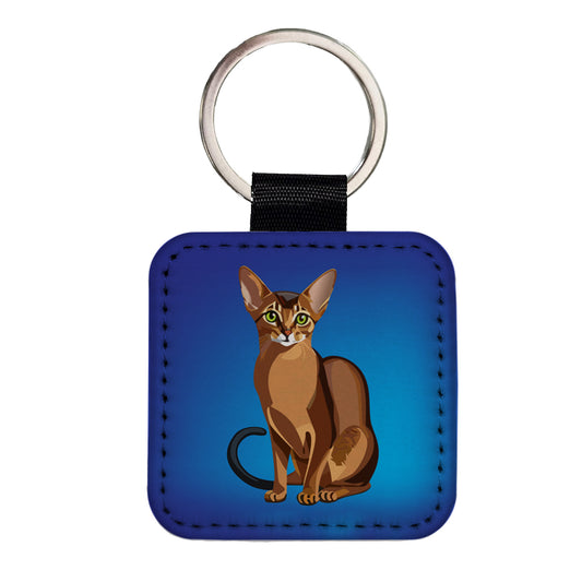 Abyssinian Cat Sitting Square Faux Leather Keychain