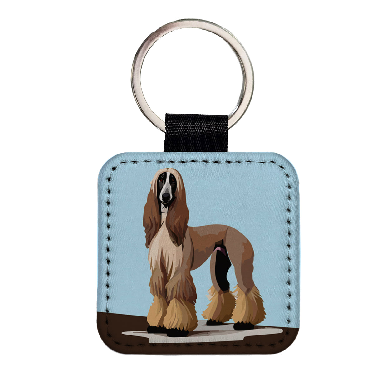 Afghan Hound Dog Standing Square Faux Leather Keychain