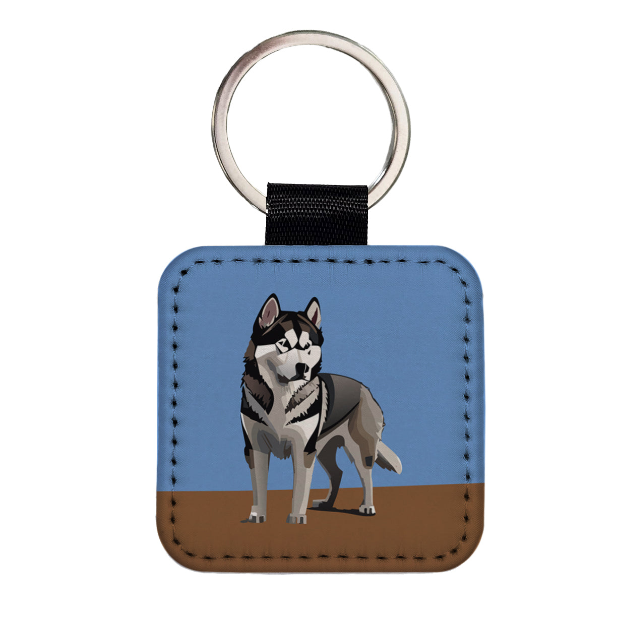 Alaskan Malamute Dog Standing Square Faux Leather Keychain