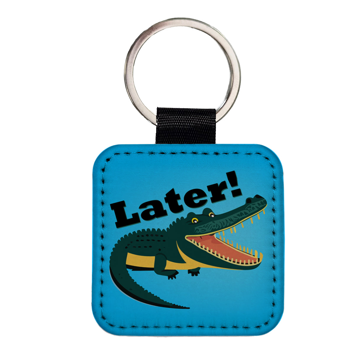 Alligator Later Gator Funny Square Faux Leather Keychain