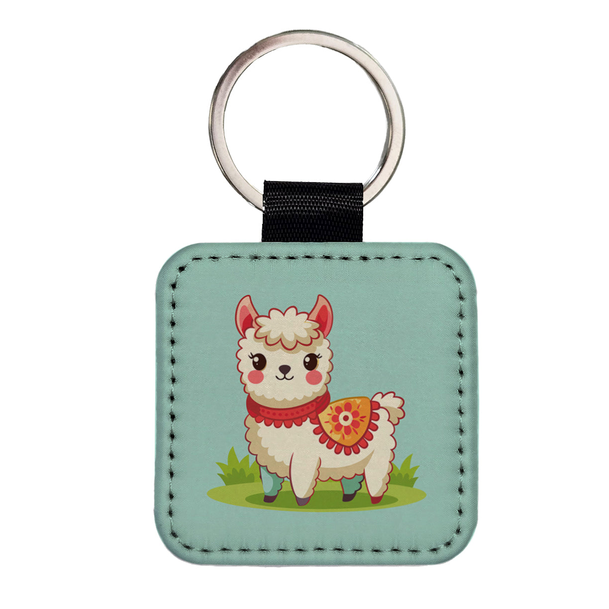Alpaca Cute Square Faux Leather Keychain