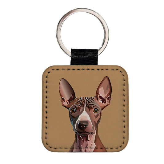 American Hairless Terrier Staring Square Faux Leather Keychain