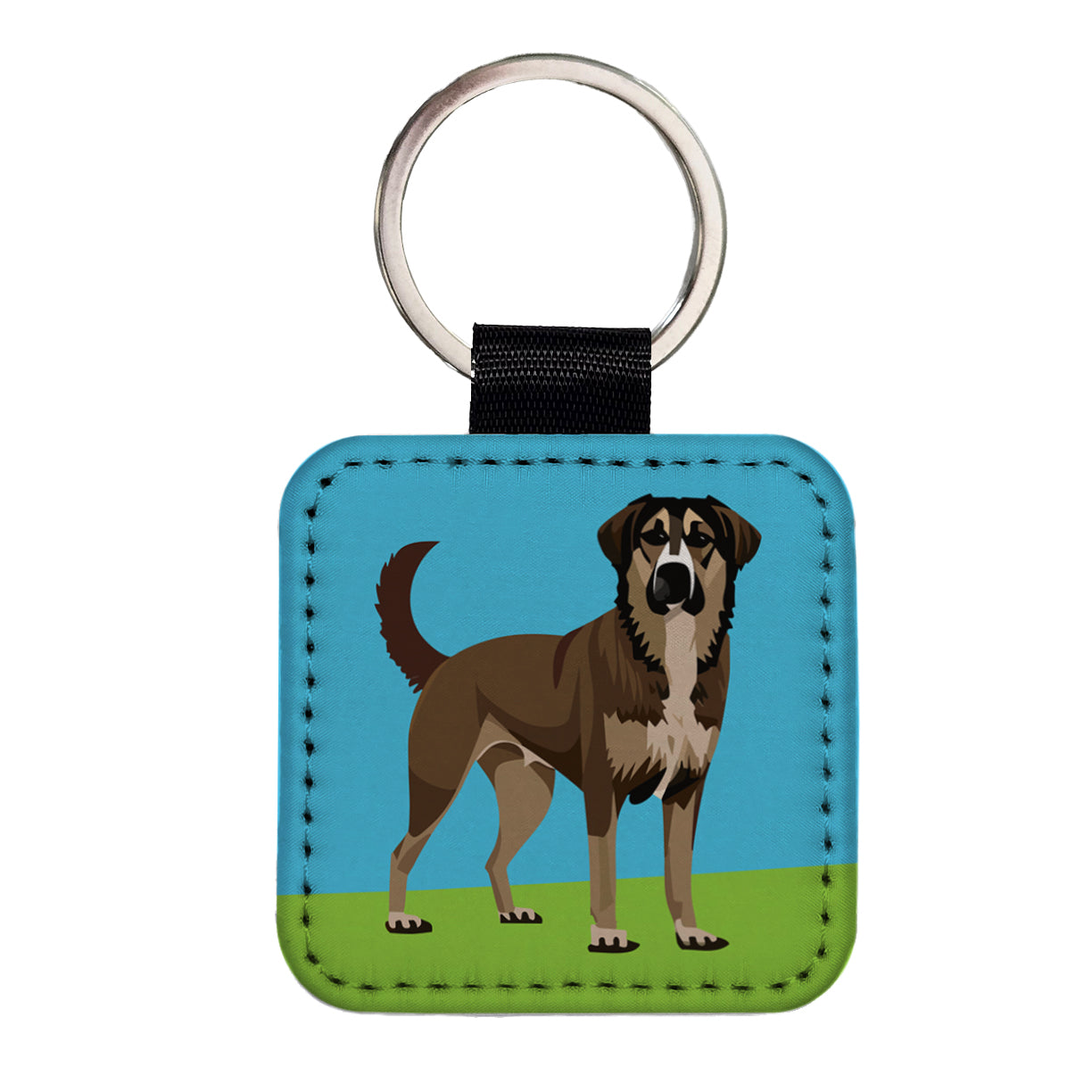 Anatolian Shepherd Dog Standing Square Faux Leather Keychain