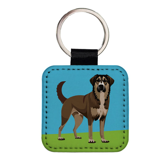 Anatolian Shepherd Dog Standing Square Faux Leather Keychain