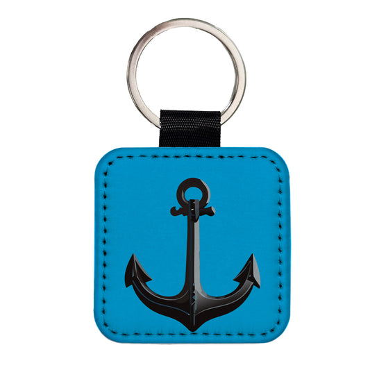 Anchor Boat Cruise Ship Sailing Square Faux Leather Keychain