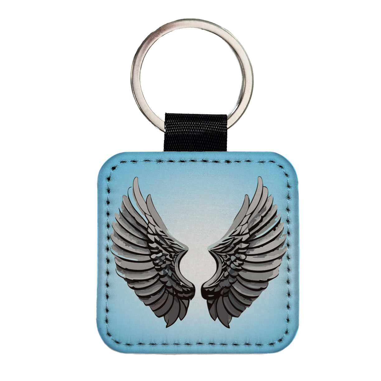 Angel Wings Pair Square Faux Leather Keychain