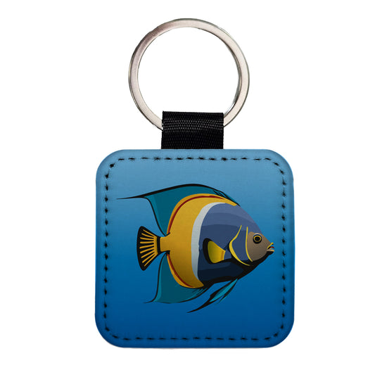 Angelfish Angel Fish Ocean Fresh Water Square Faux Leather Keychain