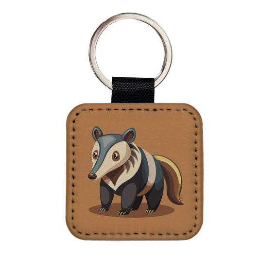 Anteater Animal Square Faux Leather Keychain
