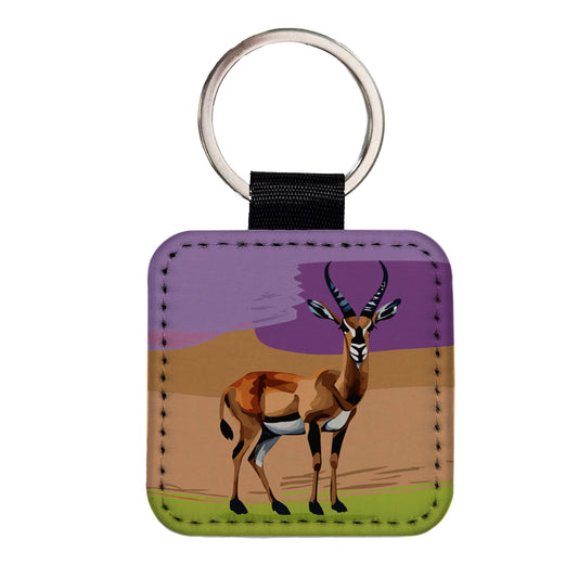 Antelope Buck Watercolor Square Faux Leather Keychain