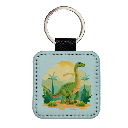 Apatosaurus Dinosaur Square Faux Leather Keychain