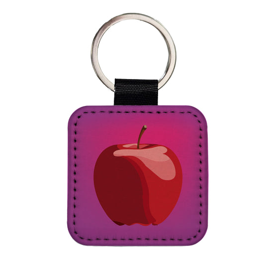 Apple Red Fruit Square Faux Leather Keychain