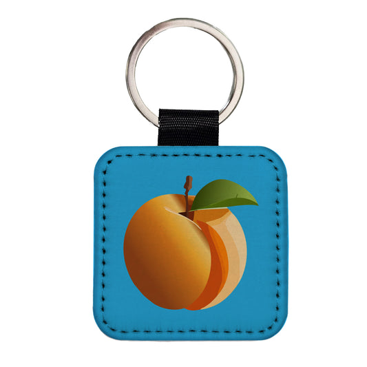 Apricot Fruit Square Faux Leather Keychain