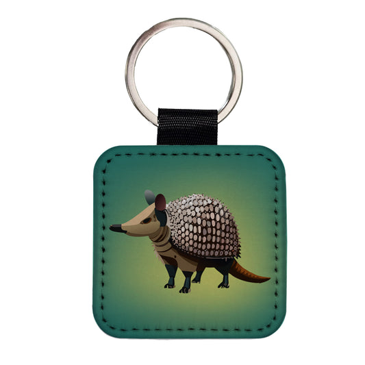 Armadillo Standing Square Faux Leather Keychain