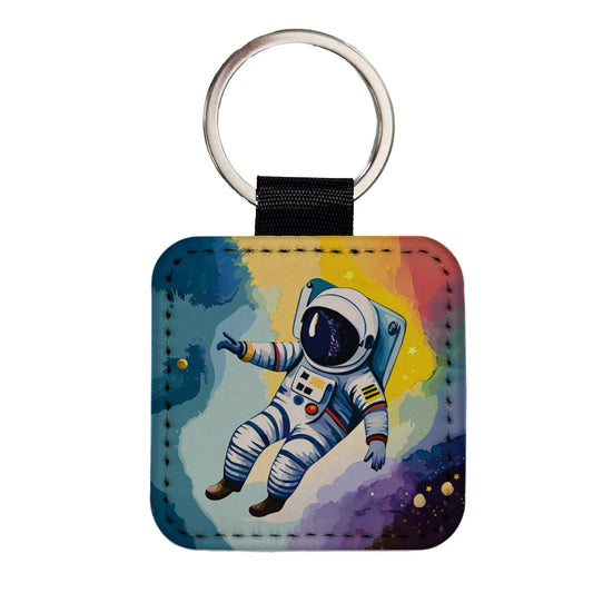 Astronaut Floating in Space Astronomy Square Faux Leather Keychain