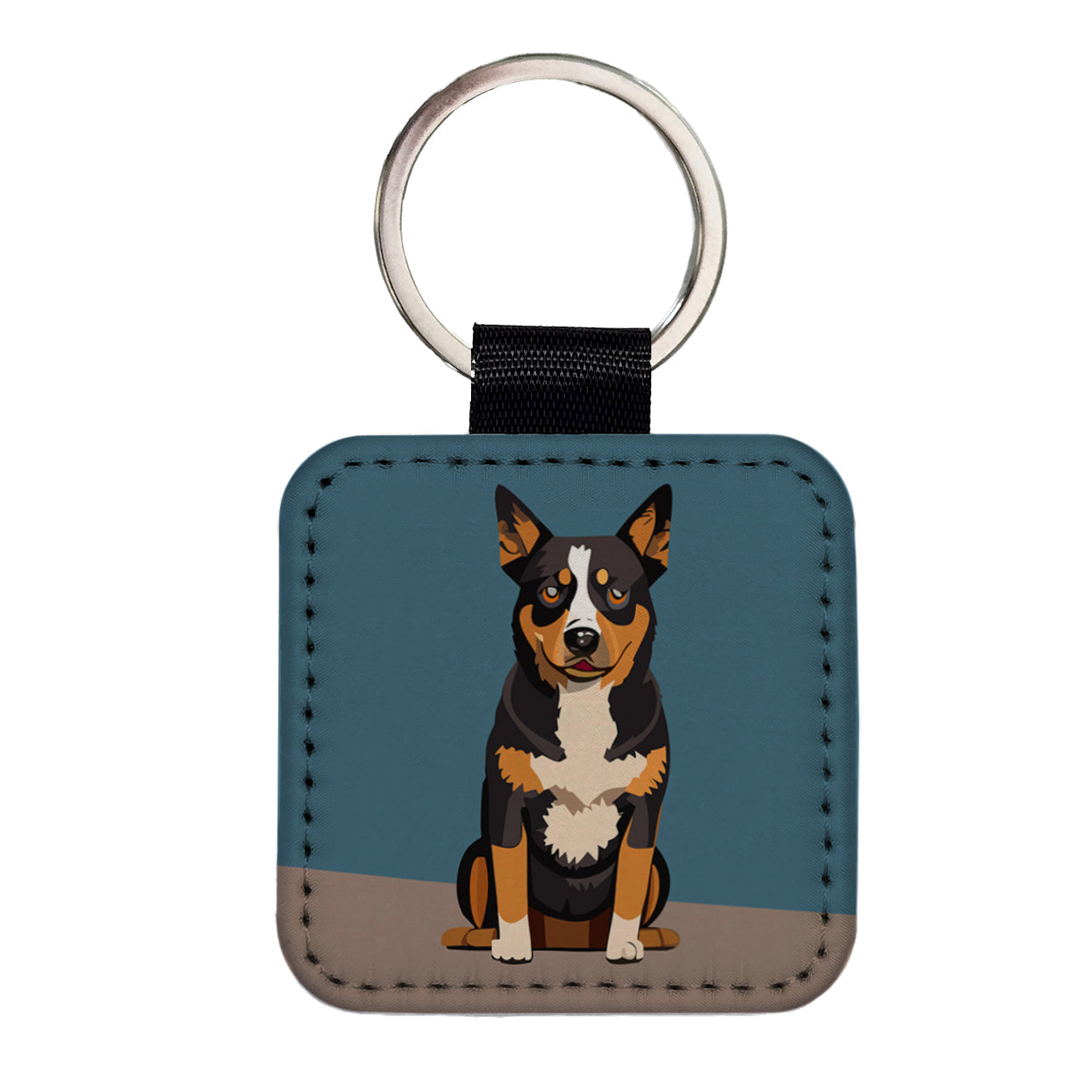 Australian Cattle Dog Sitting Square Faux Leather Keychain