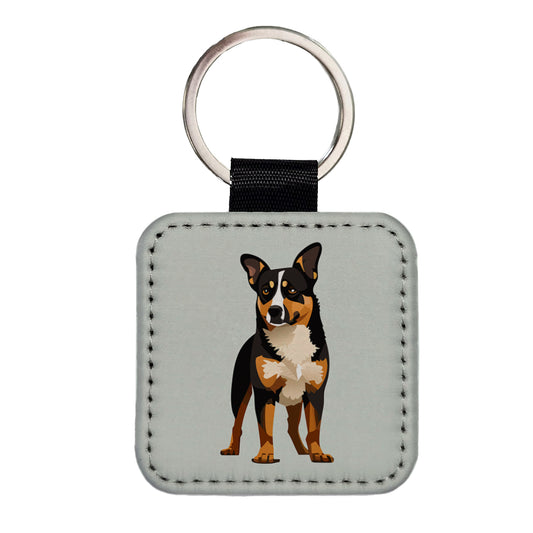 Australian Cattle Dog Standing Square Faux Leather Keychain