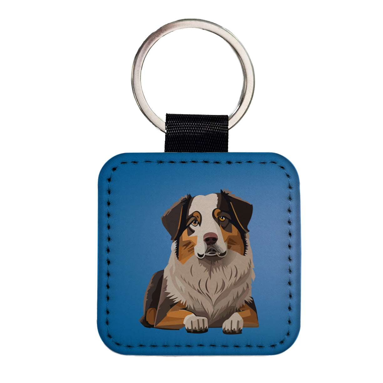 Australian Shepherd Dog Square Faux Leather Keychain